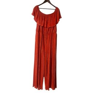 Lane Bryant Red/Orange Plisse Off-the-Shoulder Jumpsuit Plus Size 18/20